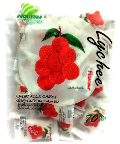 My Chewy Chewy Lychee confectionery snack in a colorful wrapper, showcasing the fruity lychee flavor and vibrant packaging.