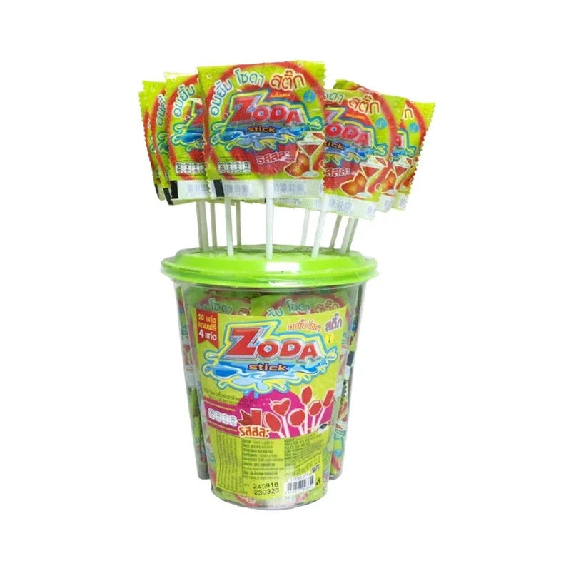 Zoda Stick Lollipop Sala Flavor 7g, a colorful confectionery snack with a stick, showcasing the vibrant dry grocery treat.