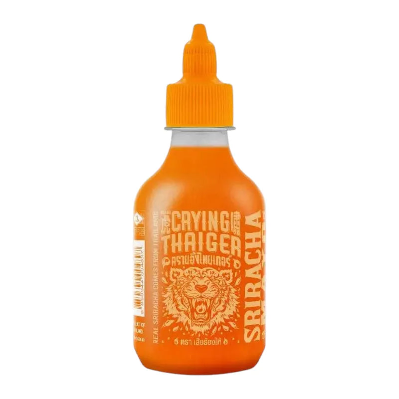 Crying Thaiger Sriracha Mayo Chili Sauce in a 224g jar, ready to send, with vibrant red sauce and chili peppers on the label.