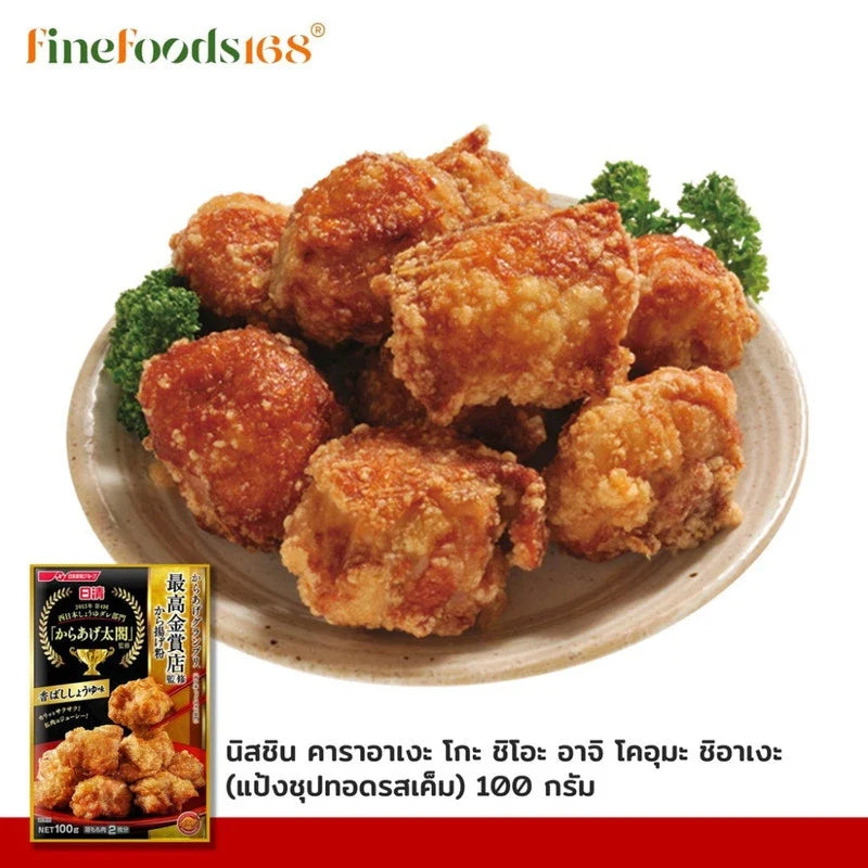 Nisshin Karaage Ko Koubashi Shoyu Aji 100g dry grocery package with Japanese-style fried chicken seasoning and soy sauce flavor.