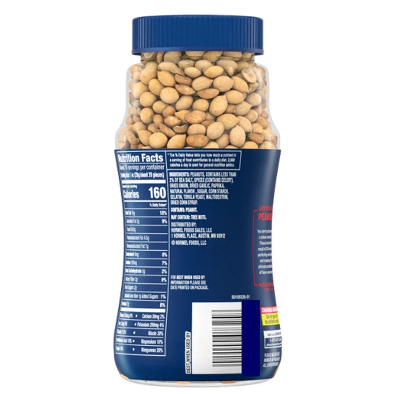 PLANTERS dry roasted salted peanuts in a 453g bag, shown in a pack of three, ideal for snack and grocery use.