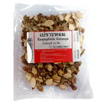 Makro Kaempferia Galanga 100g dry grocery, fresh dried rhizomes in a clear package, natural herbal root for cooking and medicinal use
