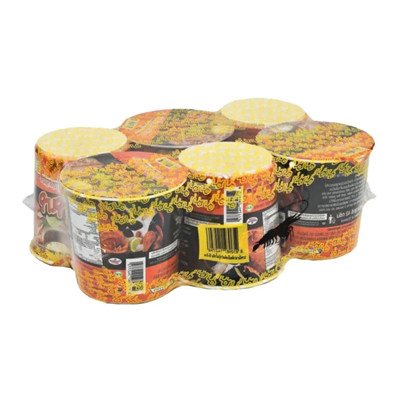 Mama Cup Tomyum Kung creamy flavor dry grocery, 42g x6 packs, spicy Thai seafood soup mix in individual cups.