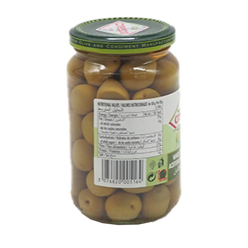 Crespo pitted green olives in a 333g jar, dry grocery product with green olives visible in the image.