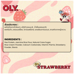 Oly High Protein Cereal Strawberry in a bowl with cereal pieces and fresh strawberries, showcasing the nutritious breakfast option.