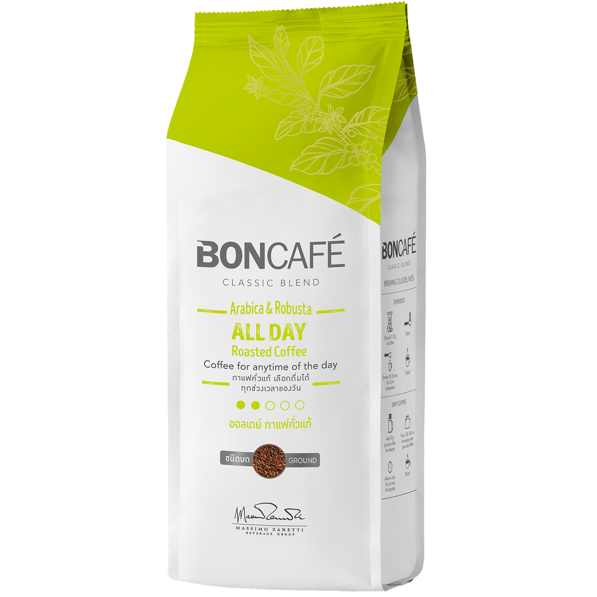 Boncafe All Day Coffee drink in a clear glass with dark coffee and ice, showcasing a refreshing coffee beverage.