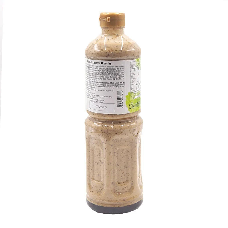 Yamamori Roast Sesame Dressing 1L bottle, creamy sesame flavor, ideal for salads and Asian-inspired dishes, in a clear plastic bottle