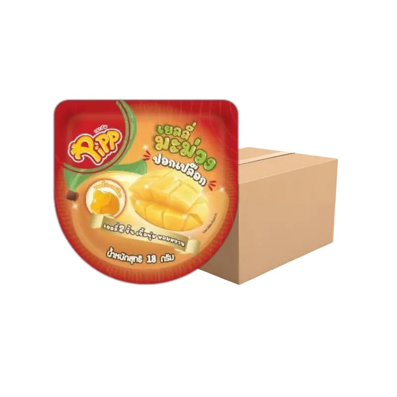 PIPP Peelable Gummy Mango Flavor Pack, 18g x12 pcs, dry grocery snack with colorful mango gummies on a white background.