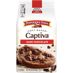 Pepperidge Farm dark chocolate confectionery snacks in a clear package, showcasing rich, smooth chocolate pieces.