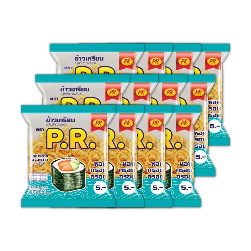 PR Crispy Snack Seaweed, 20g x12 packs, dry grocery snack with crispy seaweed sheets in a colorful package.
