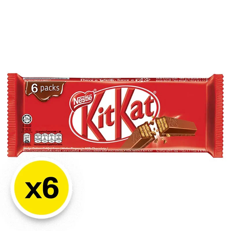 KITKAT wafer fingers in milk chocolate, 17g x6 multipack, snack confectionery and dry grocery from the popular chocolate brand.