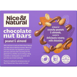 Nice & Natural Chocolate Nut Bars with peanuts and almonds, showcasing a close-up of the snack bars with nuts and chocolate coating.