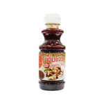 J-LEK Jae Lek Jaew Sauce in a 240g plastic bottle, dry grocery item with a dark sauce inside.