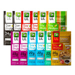 LILSHEEP Travel Companion Set with protein glass and assorted snacks, confectionery treats in colorful packaging.