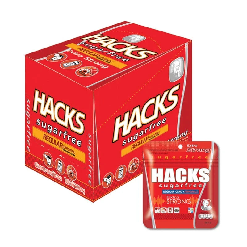 HACKS SUGAR-FREE candy, 20.5g packs, sugar-free confectionery snack, dry grocery product with colorful candy pieces in a package