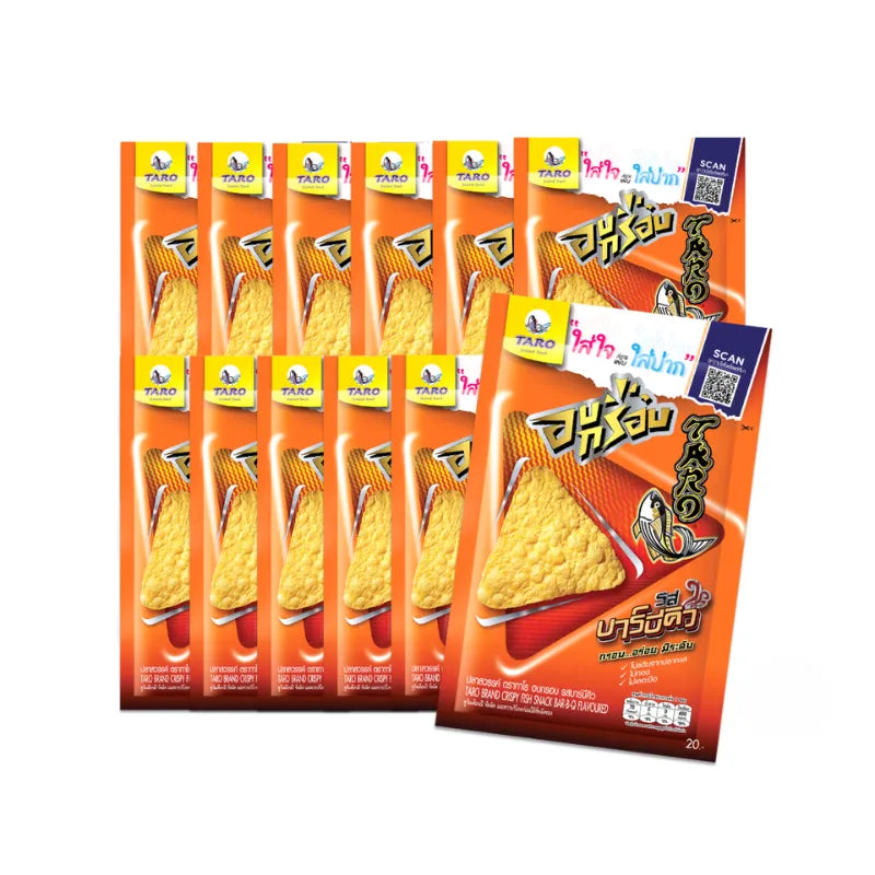 TARO crispy fish snack bar-b-q flavor, 18g pack, 12 pieces, dry grocery snack confectionery, barbecued fish snack product