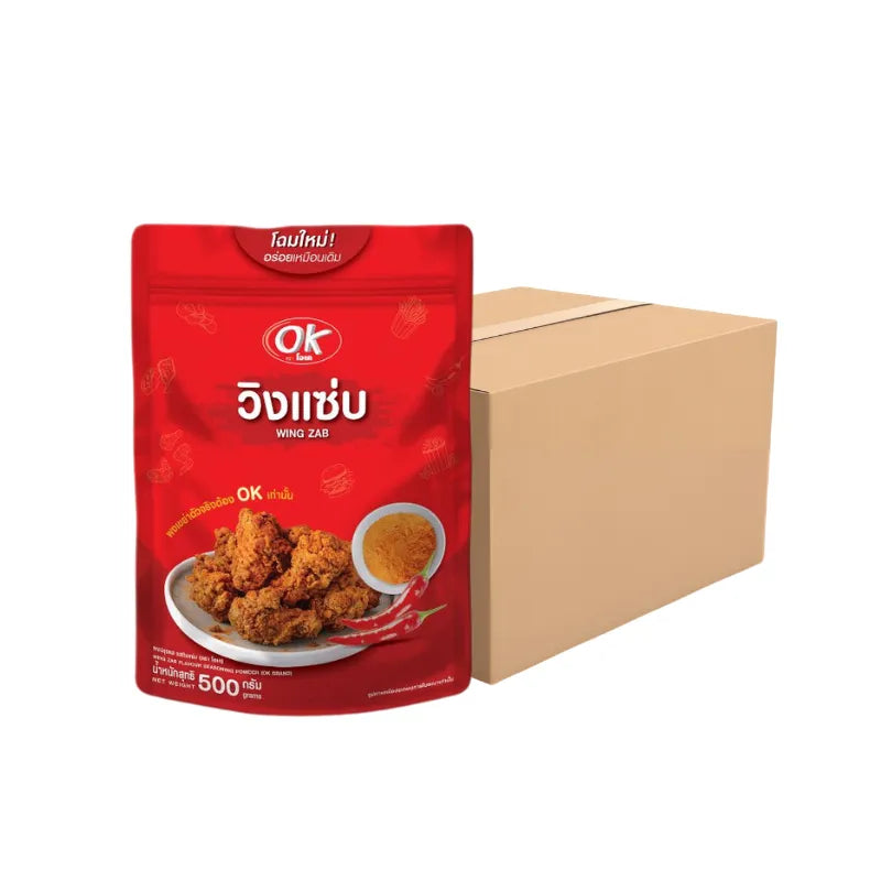 OK Shake Powder Spicy Swing flavor in 500g package, showing the dry grocery product with vibrant packaging and spice accents.