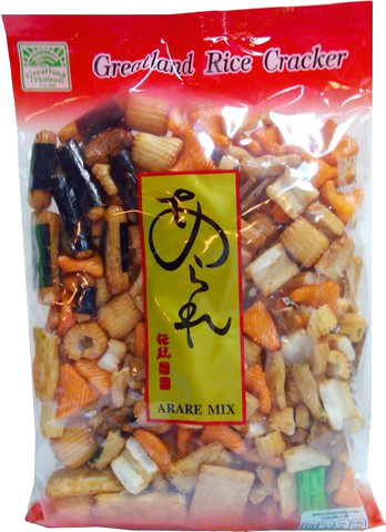 Greatland Seaweed Rice Cracker Snacks in a bowl, showing crispy rice crackers with seaweed flavor and crunchy texture.