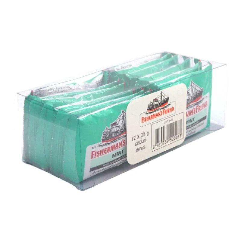 Fisherman's Friend Mint Lozenges in a pack of 12, dry grocery mint candies by FISHERMAN'S FRIEND, shown in the image.