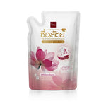 Suesat floral laundry detergent refill bag, 500ml, for laundry care, featuring floral scent and brand logo on packaging.