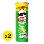Pringles Sour Cream chips in 102g x 2 pack, crispy snack with creamy sour cream flavor, perfect for snacking or sharing.
