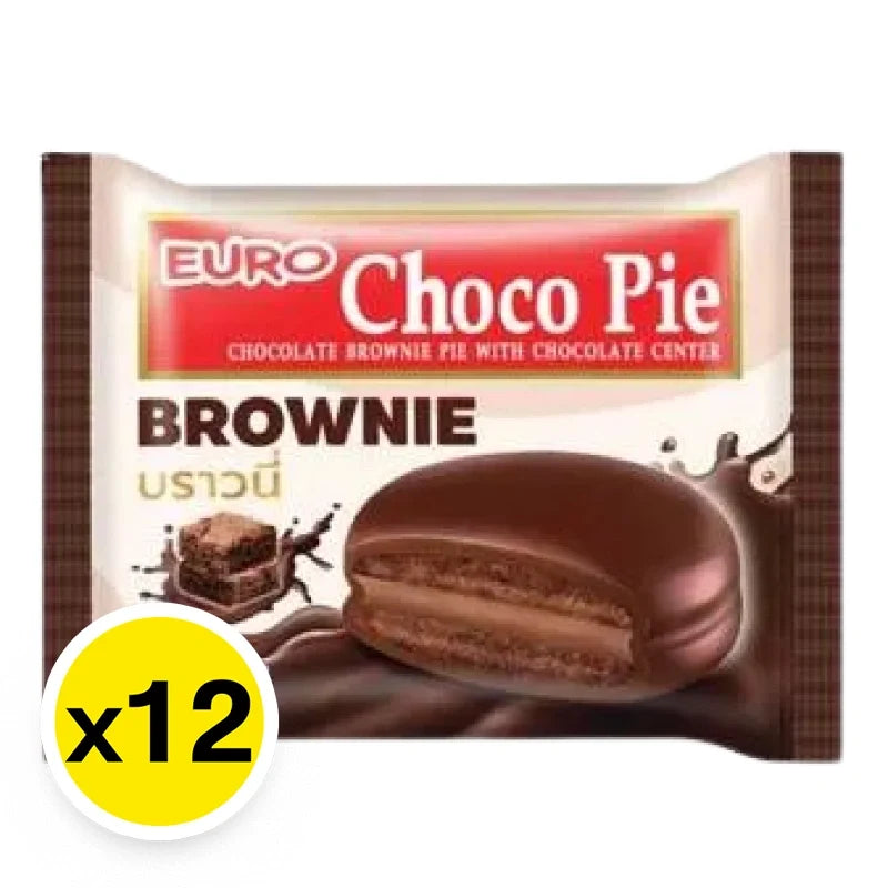 Euro Chocopie Chocolate Brownie snack pack, 17g x12, featuring individually wrapped chocolate brownie treats from EURO CHOCOPIE.