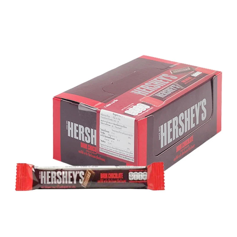 HERSHEY'S Dark Chocolate Bar 15g, pack of 24, flavorful dry grocery snack with rich cocoa taste and smooth texture.