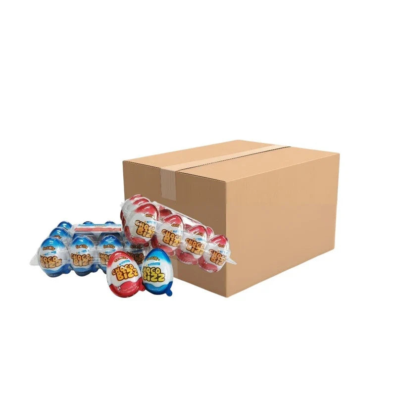 Choco Bizz Bis Oval Chocolate Candy with Egg Pattern, 12g pack, dry grocery product featuring chocolate candies with decorative egg design