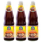 DEK SOM Boon Mushroom Sauce 800g, three bottles, dry grocery product, dark soy sauce with mushroom flavor in glass bottles