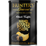 Hunter's Black Truffle Potato Chips, confectionery snack with crispy potato chips flavored with black truffle, shown in the image.