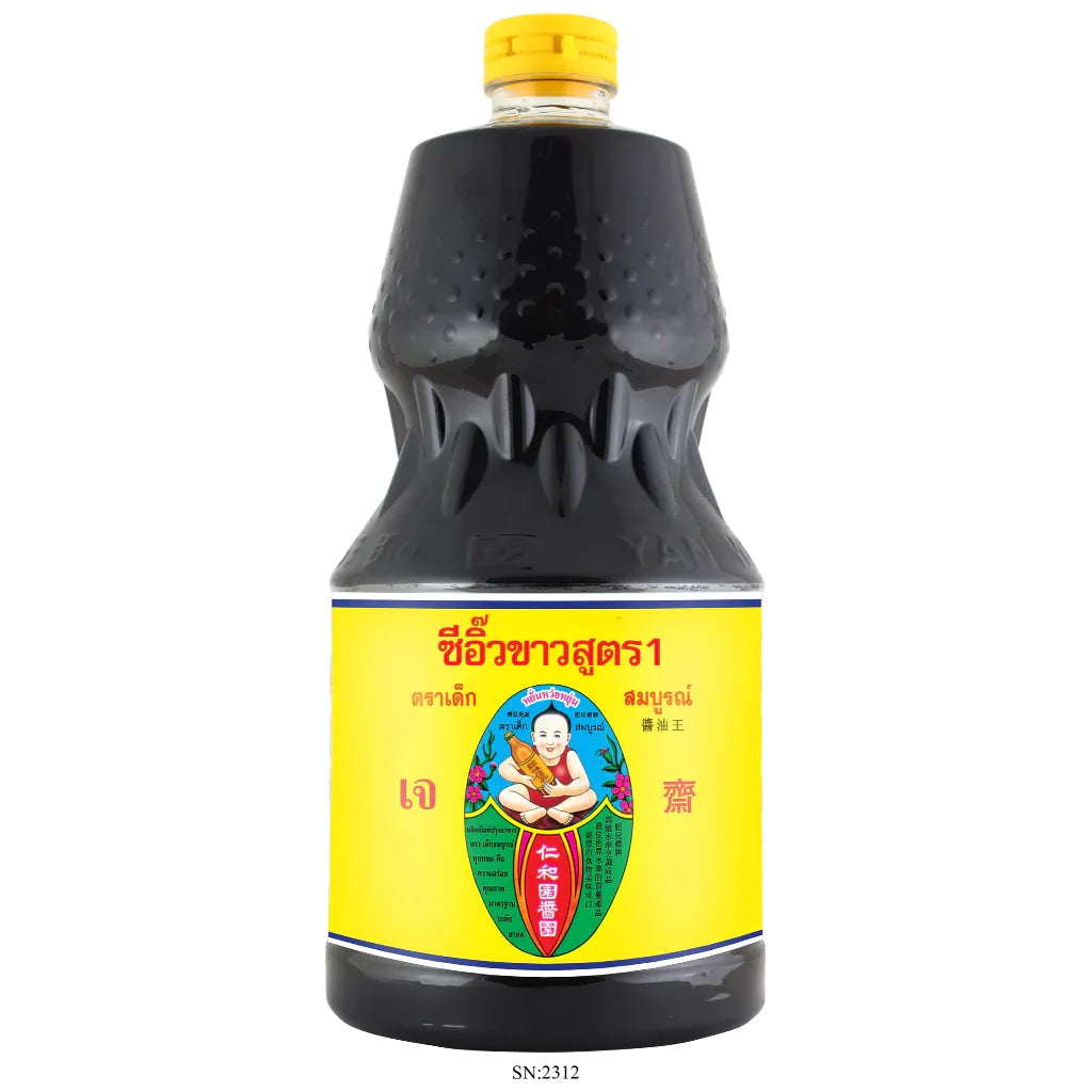 Deksomboon Thin Soy Sauce 2000ml bottle from dry grocery section, featuring clear plastic container with soy sauce inside.