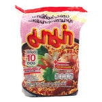 Mama Instant Noodles Tom Yum Kung 55g dry grocery package with spicy Thai tom yum flavor and noodles in a colorful bowl.