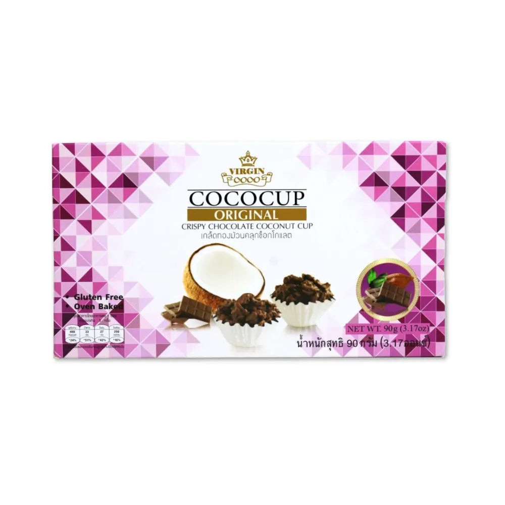 Virgin CoCo Crispy Chocolate Coconut Cup, 90g snack with crispy coconut and chocolate topping in a clear cup