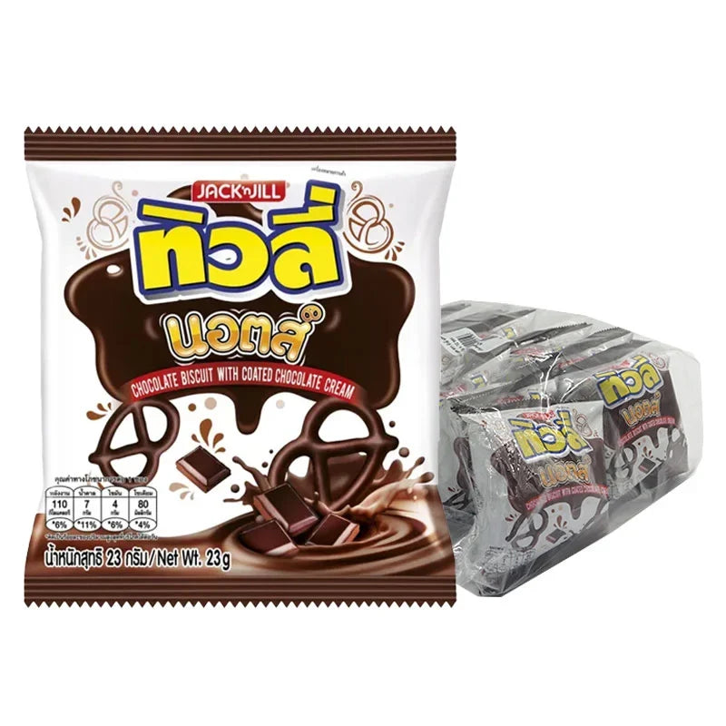 Tivoli Knots Chocolate 23g snack pack, TIVOLI brand, showing individually wrapped confectionery treats in a colorful display