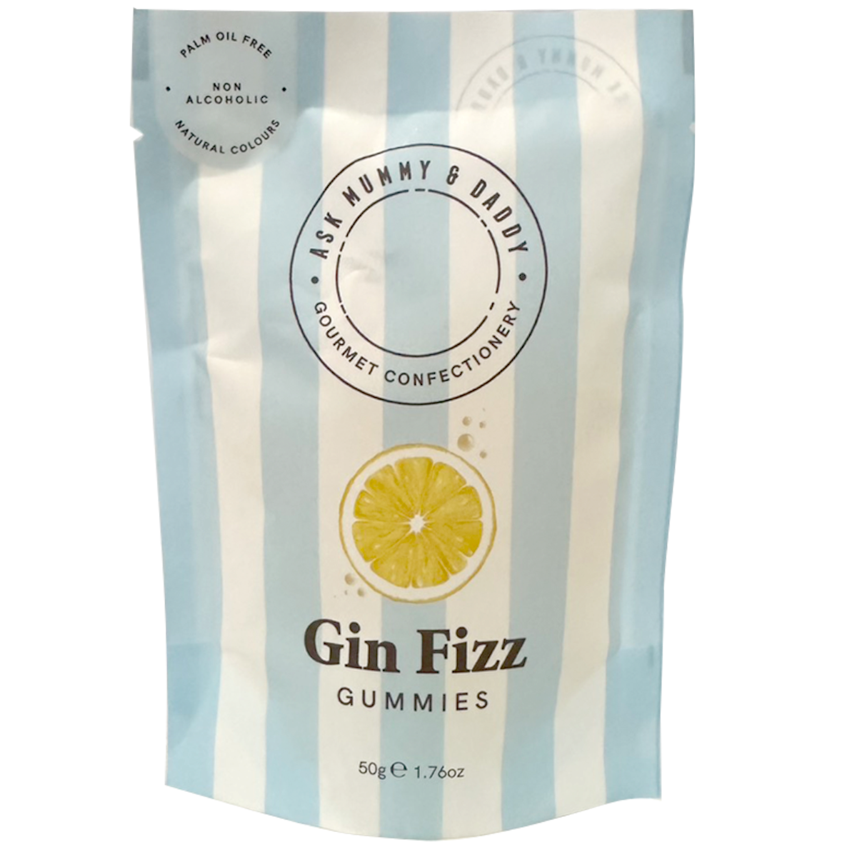 Ask Mummy & Daddy Gin Fizz Cocktail Gummies, colorful confectionery snacks with fruit flavors and gummy texture.