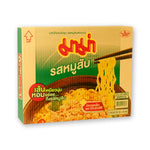 Pack of Mama Instant Noodles Minced Pork flavor, 60g x 40, dry grocery product with cooked noodles and minced pork in a bowl.