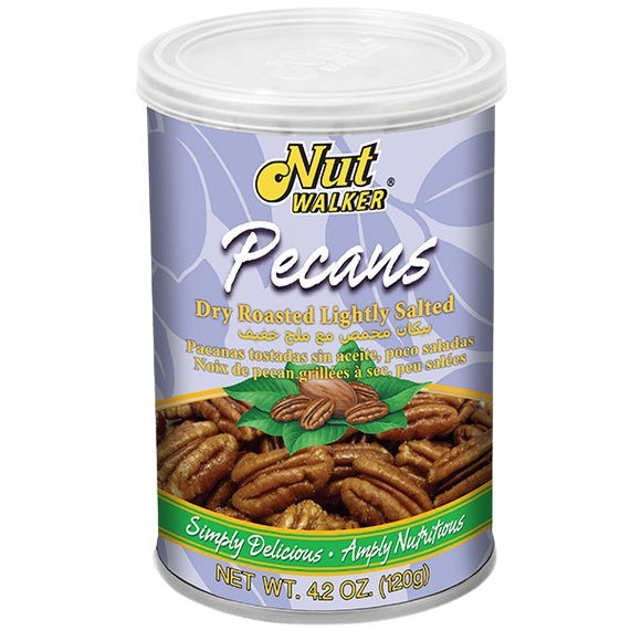 Dry roasted and lightly salted pecans from Nut Walker, a delicious confectionery snack with crunchy, flavorful pecan nuts.