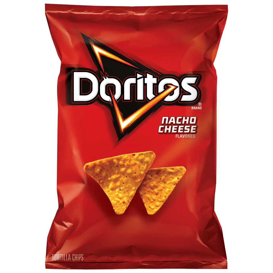 Bowl of crunchy Doritos Nacho Tortilla Chips, a popular Doritos confectionery snack with spicy cheese flavor.
