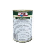 Canned Brook Baked Beans in Tomato Sauce 425g, ready-to-eat dry grocery product, with beans visible in rich tomato sauce.