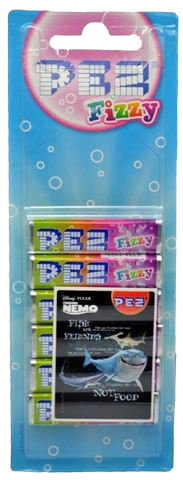 Pez Candy Refill box with colorful Pez confectionery snacks for Pez candy dispensers, featuring bright, collectible candy pieces.