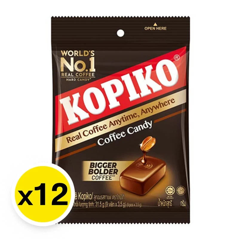 KOPIKO Coffee Candy 27g package showing individual candies and bright packaging for snack and confectionery product