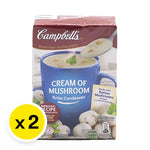 CAMPBELL'S Cream of Mushroom instant soup packets, 63.3g each, shown in a two-pack dry grocery product image