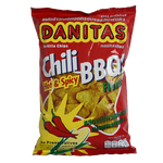 Danitas Chile B.B.Q Flavored Torilias snack in colorful packaging, showing the spicy, savory confectionery snack from the Danitas brand.