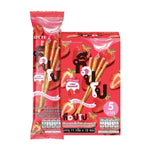 Toppo Pretzel Sticks with strawberry cream filling, TOPPO brand, 11g snack pack, dry grocery snack confectionery, crispy and sweet
