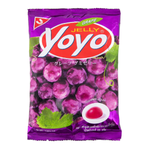 Yoyo Gummy Grape candy snack with colorful grape-shaped gummies in a clear container, from Yoyo brand.