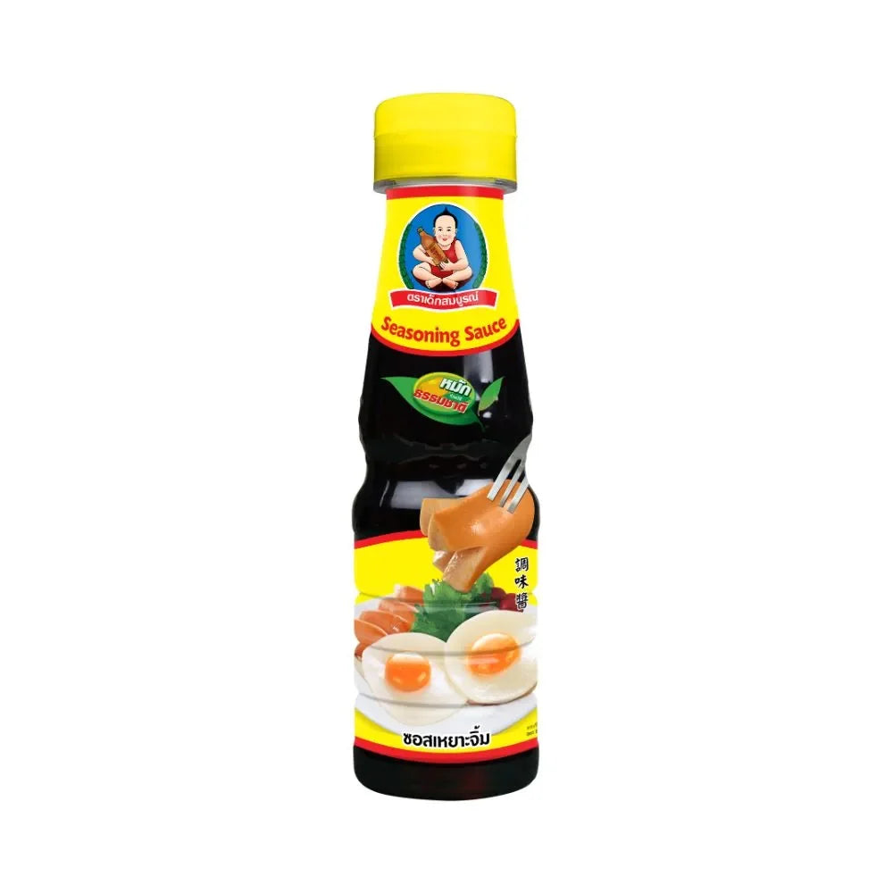 Deksomboon Seasoning Sauce 150ml bottle, visible label, used for flavoring in cooking, in a dry grocery setting