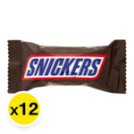 Snickers Funsize Chocolate Snack Bars, 20g, pack of 12, showing individual chocolate bars with caramel and nougat filling.