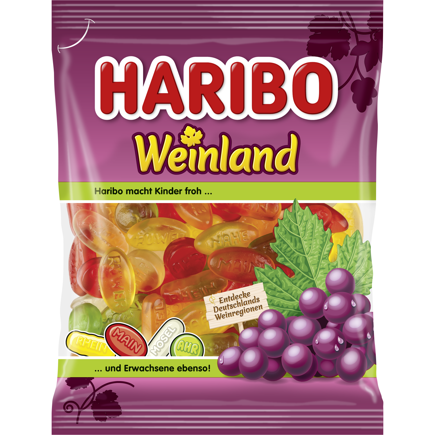 Colorful Haribo Weiland confectionery snacks in bright packaging, showcasing a variety of gummy candies from the popular brand.