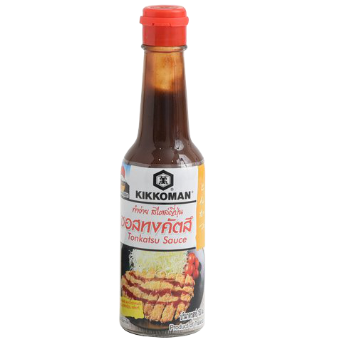 Kikkoman Tasty Tonkatsu Sauce bottle with label, showcasing rich, dark sauce for Japanese-style pork cutlets.