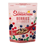 Package of Nature's Sensation Berries Granola in a resealable bag, showing the colorful granola with berries on the front.